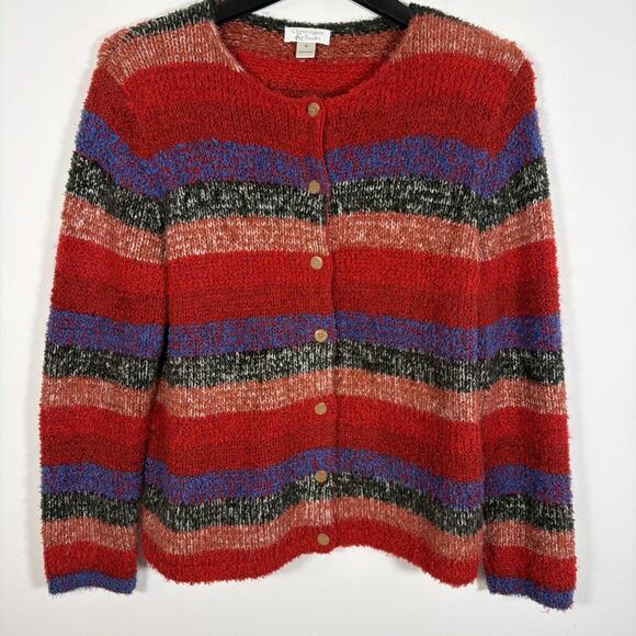 Christopher & Banks Sweater Medium Striped Cottagecore Cardigan Mohair Vintage - Picture 6 of 6